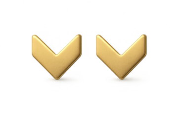 Two shiny golden downward-pointing arrows isolated on transparent background.