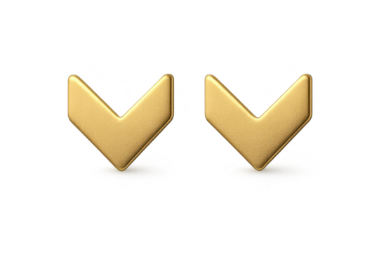 Two shiny golden downward-pointing arrows isolated on transparent background.