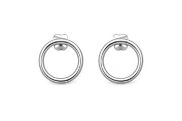 Elegant silver open hoop stud earrings pair, isolated on transparent background