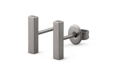 Brushed metal stud earring posts, elegant jewelry isolated, transparent