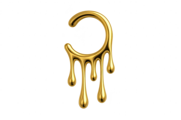 Abstract gold dripping liquid forming letter C, isolated on transparent background
