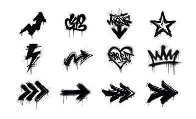 Graffiti Icons Collection with Arrows, Crowns, Stars, Hearts and Street Art Symbols
