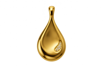Gold teardrop pendant with diamonds, luxurious, isolated on transparent.