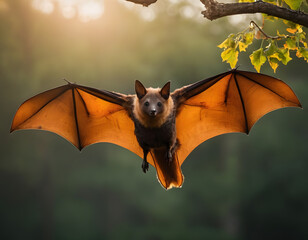 bat on the sky, Large flying fox bat flying with open wings