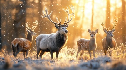 Majestic deer in a winter field with frosty serene beauty