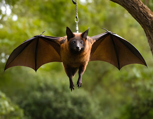 bat on the sky, Large flying fox bat flying with open wings