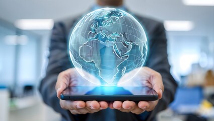 Global network technology displayed on smartphone