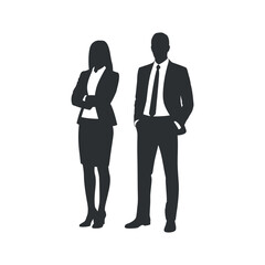 Business People Couple Silhouettes Standing. Isolated Vector