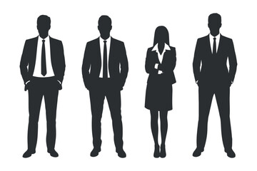 Business People Silhouettes Standing. Group Isolated Vector
