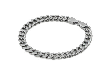 Obraz premium Shiny silver Cuban link chain bracelet isolated on a transparent background