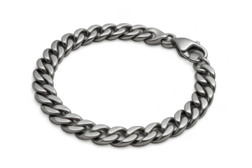 Chunky silver chain bracelet with lobster clasp isolated on transparent background