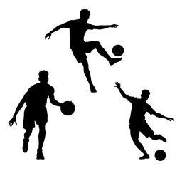 Silhouettes of football players in action with a ball illustration