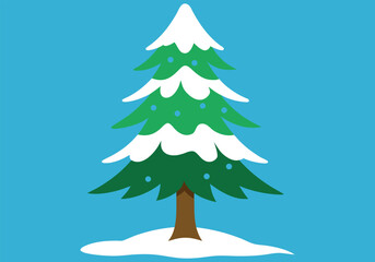 Vector art of stylized illustration of a snowcovered evergreen tree with white dots, set against a vibrant blue sky