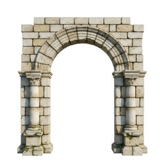 Ancient stone archway with columns isolated on a transparent background