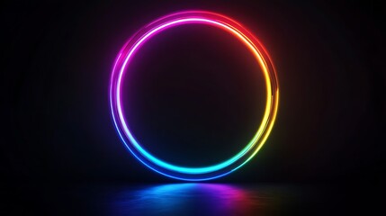 Obraz premium Neon Circle Glow: A mesmerizing neon circle, radiating a spectrum of vibrant colors against a sleek, dark backdrop. This contemporary piece evokes a sense of futuristic style.