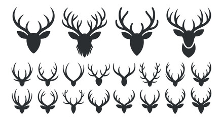 Deer Head Antler Silhouette Set Wildlife Design Elements Isolated