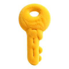 Plush golden key, isolated on transparent background