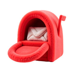 Plush open mailbox with letter, isolated on transparent background