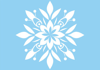 Obraz premium Vector art of beautiful white snowflake ornament with intricate symmetrical patterns on a light blue background, perfect for winter themes