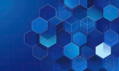 Abstract digital design with interconnected blue hexagonal shapes on a gradient background