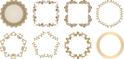 Collection of ornate decorative frames and borders in gold and brown tones