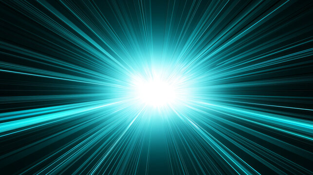 Bright turquoise light burst with radial streaks creating dynamic energy