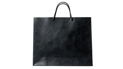 blank black shopping bag template isolated on transparent white background