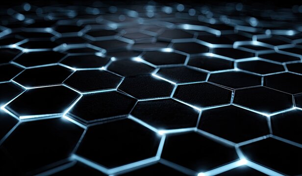 Abstract surface of hexagon shapes illuminated with a cool blue glow