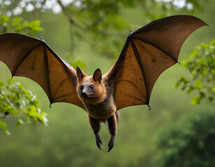 bat on the sky, Large flying fox bat flying with open wings