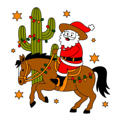 Cowboy Santa Riding Horse with Christmas Cactus