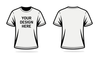 Blank Crewneck T-Shirt Mockup  Front and Back View, Light Gray on White Vector illustration, t-shirt mockup template, easily editable and scalable.
