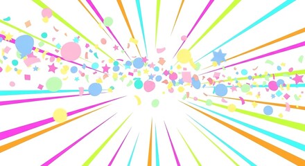 Vibrant abstract background with colorful confetti and radial lines, creating a festive and energetic atmosphere.