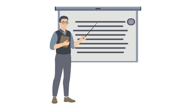 Vector illustration of a teacher giving presentation with board