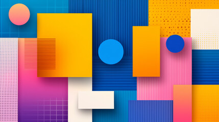 Fototapeta premium Bright geometric abstract composition with colorful paper shapes and playful mood