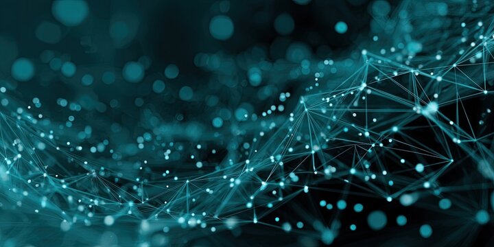 Abstract image showing a network of interconnected points and lines in a blue-green hue