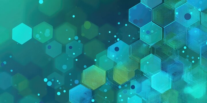 Abstract digital design showcasing hexagonal shapes in shades of teal and turquoise with blurred background
