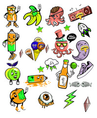 Decorative Elements Funny Stylized Objects and Animals Sketch