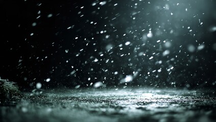 Snowfall cascades down in a dramatic, moody scene, creating an atmospheric winter wonderland perfect for holiday and seasonal projects