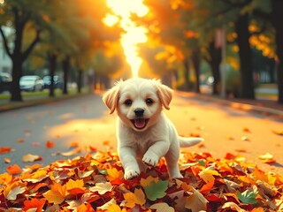 golden retriever puppy in autumn park