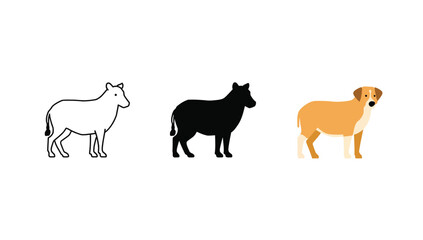 Vector art of dog icon set, featuring outline, silhouette, and color variations