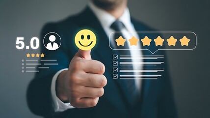 businessman pressing virtual button