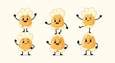 Naklejka premium A charming group of cartoon popcorn characters dancing and celebrating together.