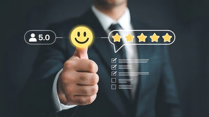 businessman pressing virtual button