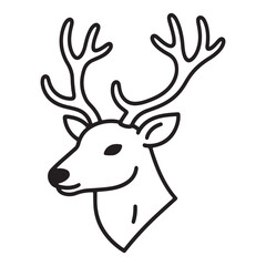 Elegant deer head with antlers isolated on white background in line art