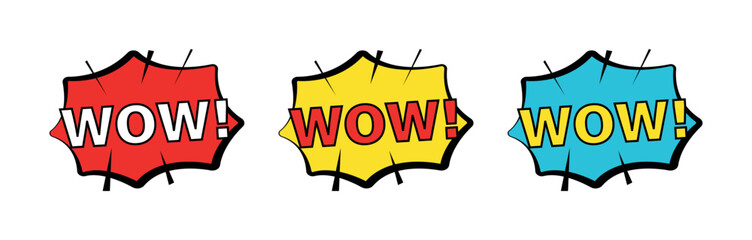 WOW Comic Burst Badge, Retro Pop Art Exclamation Vector, Colorful Explosive Speech Bubble Sticker for Posters, Social Media and Merchandise