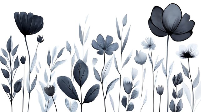 Monotone Bloom: Watercolor Floral Illustration