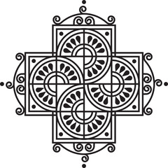 Indian Traditional and Cultural Rangoli, Alpona, Kolam, or Paisley vector line art. Tradition of the Bengal region, for textile printing, logo, and wallpaper	
