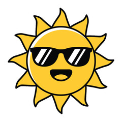Cartoon sun wearing sunglasses on a white background