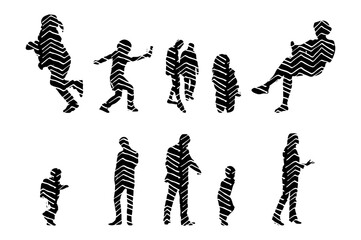 Vector illustration, Outline silhouettes of people, Contour drawing, people silhouette, Icon Set Isolated , Silhouette of sitting people, Architectural set