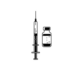 Essential healthcare vector illustration depicting a medical syringe and vial, symbolizing vaccine delivery, drug administration, and medical injection procedures